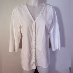 Denim & Co Medium Sweater Button 1/2 Sleeve Cardigan White Topper Waffle M
